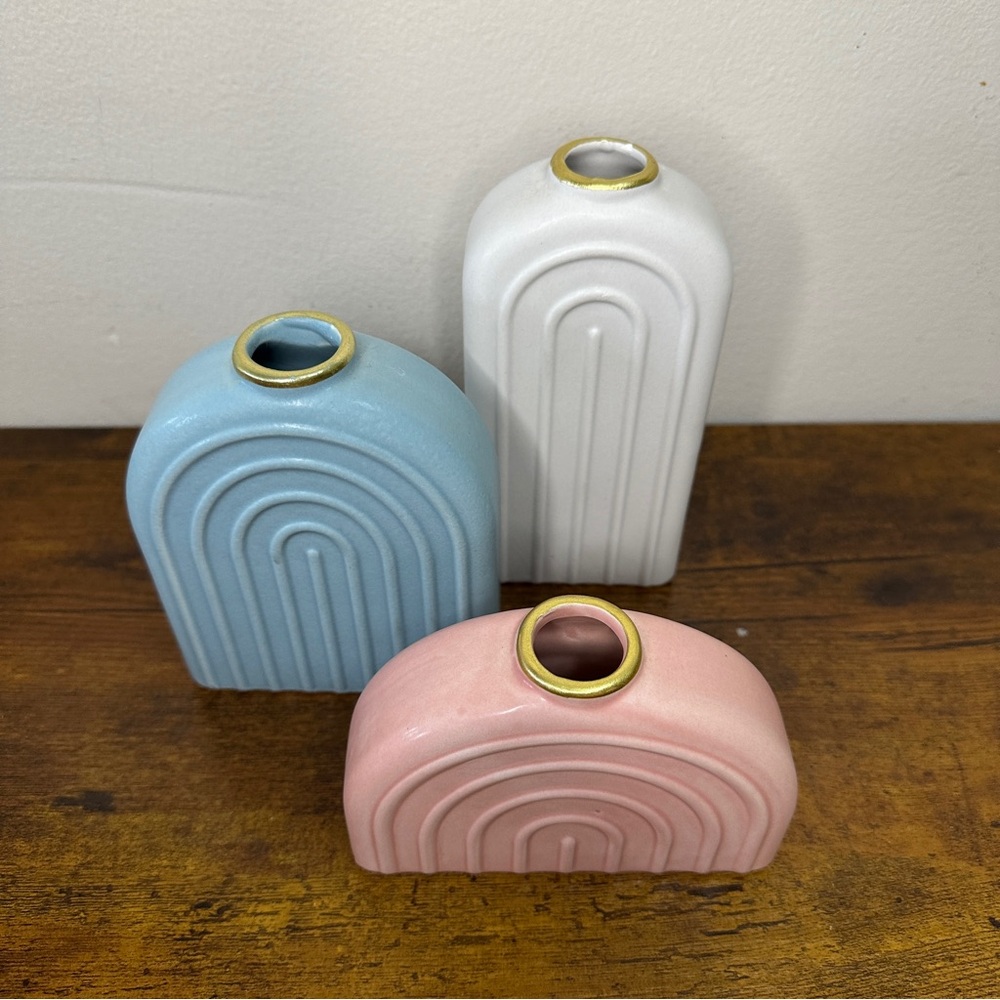 Target Bullseye Playground Arch Vases - Set of 3 Ceramic Rainbow Bud Vases Boho - Picture 8 of 9